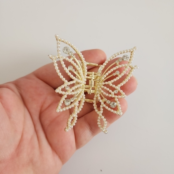 NEW Pearl Rhinestone Embellished Butterfly Hair Clip Claw - Picture 11 of 14